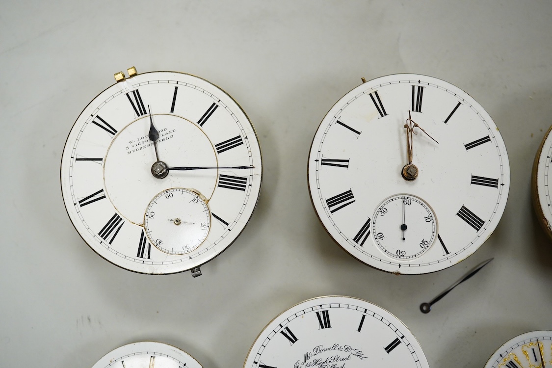 A small quantity of assorted mainly 19th century pocket and fob watch movements including Thomas Crispe of Bravington Sq. W. Lockwood of Huddersfield and William Flowers of London.